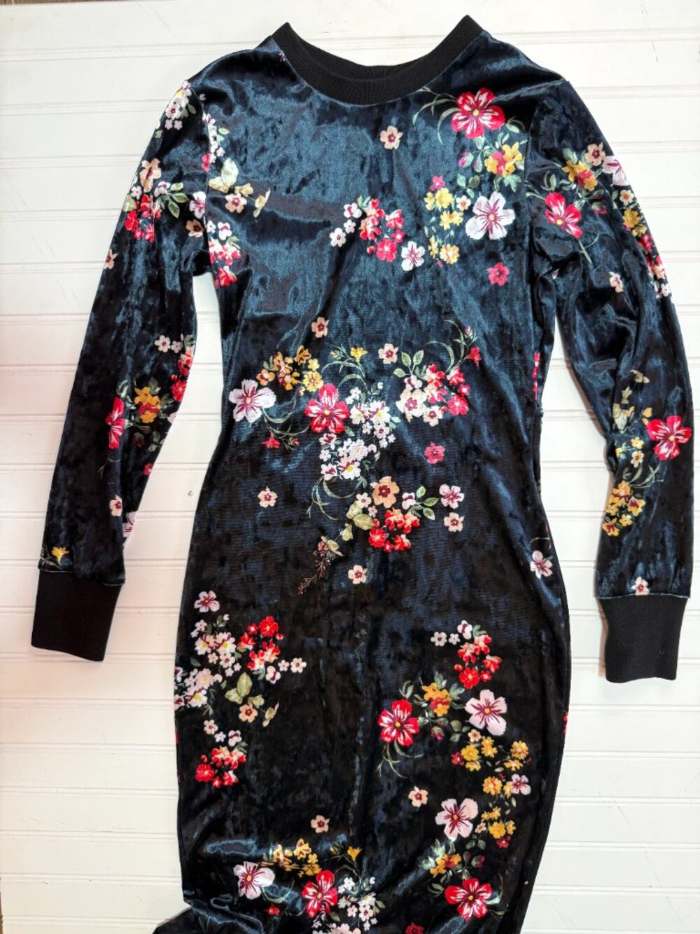 ASOS Velvet Floral Midi Dress Open Back Long Sleeve Bodycon Cocktail Party US 6 - Picture 3 of 10